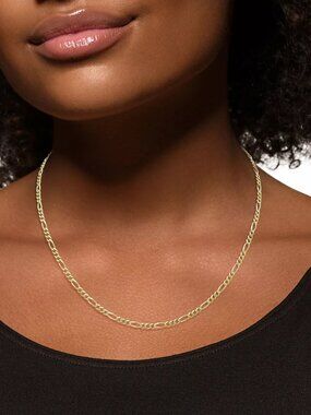 Genuine Italian 14k Fine Yellow Gold Solid Figaro Chain Link Necklace Vintage